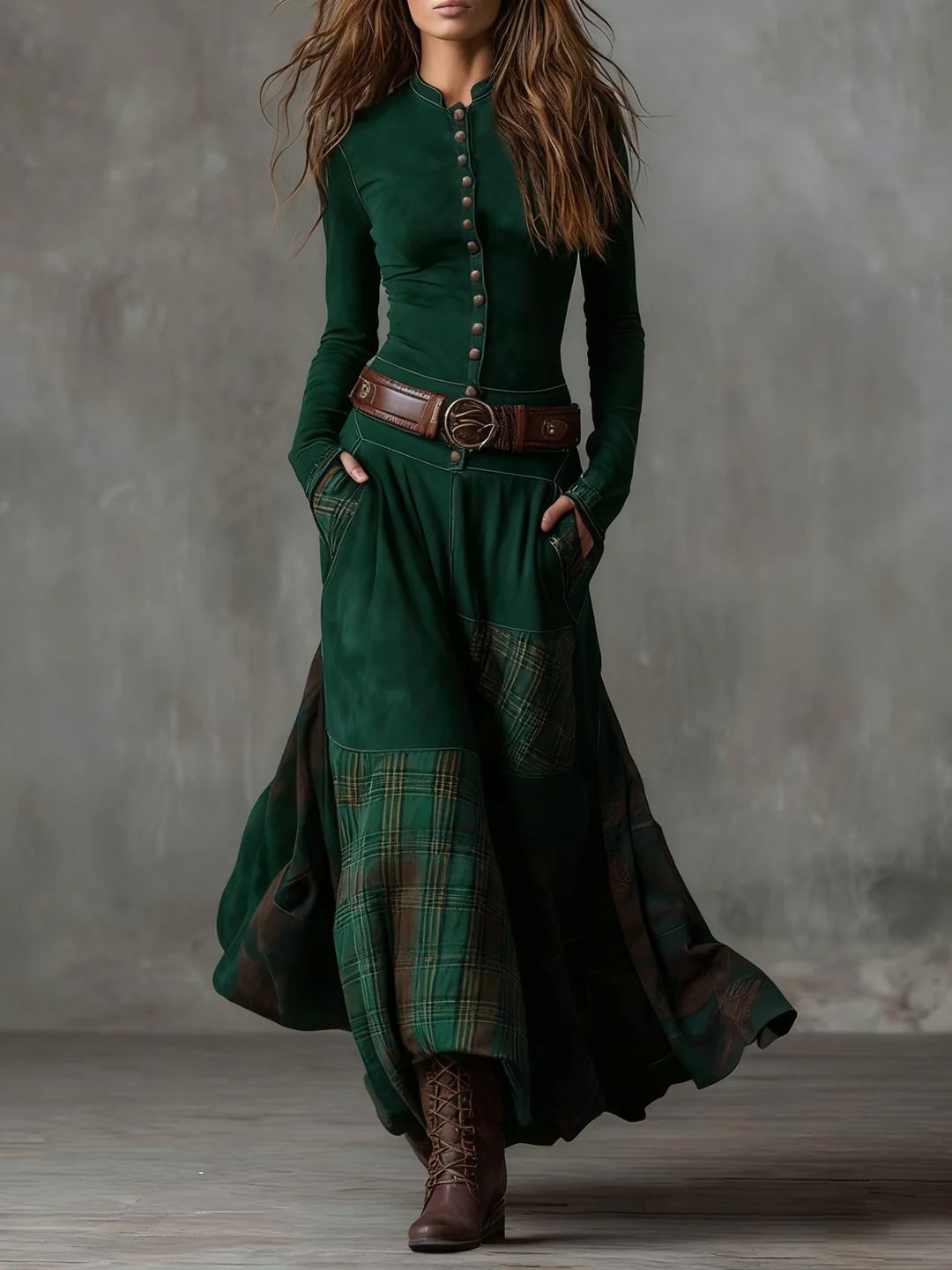 Leonora™ | Vintage Suede Check Dress (Includes Belt)