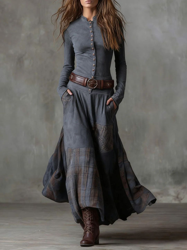 Leonora™ | Vintage Suede Check Dress (Includes Belt)