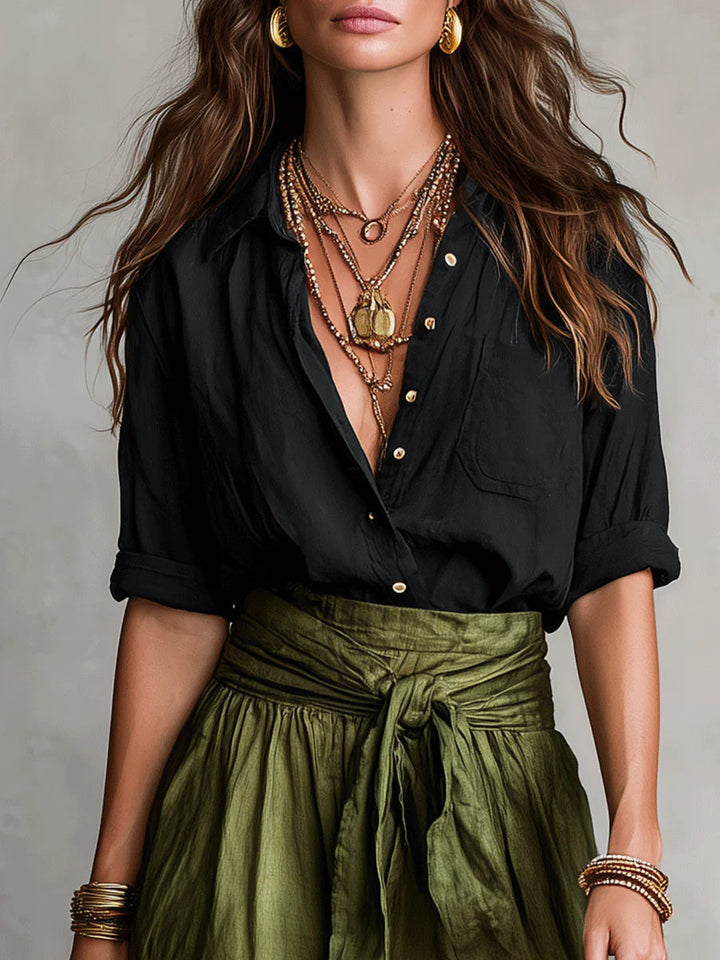 Hadleigh | The Button Shirt and Midi Skirt Two-Piece Set