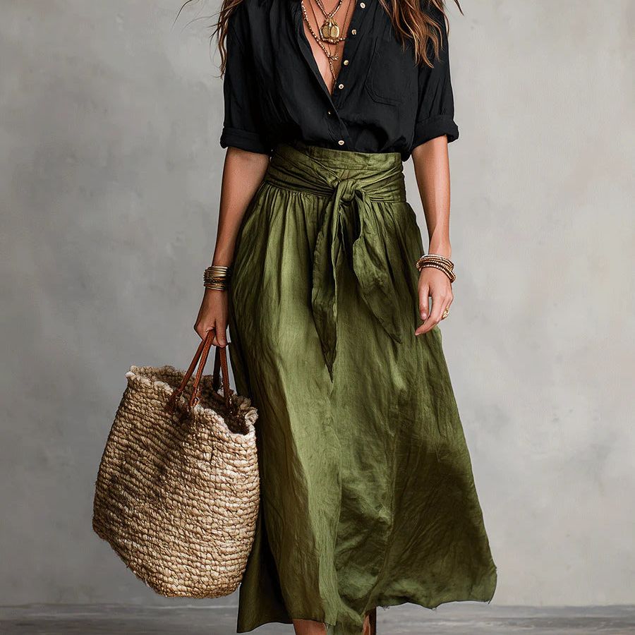 Hadleigh | The Button Shirt and Midi Skirt Two-Piece Set