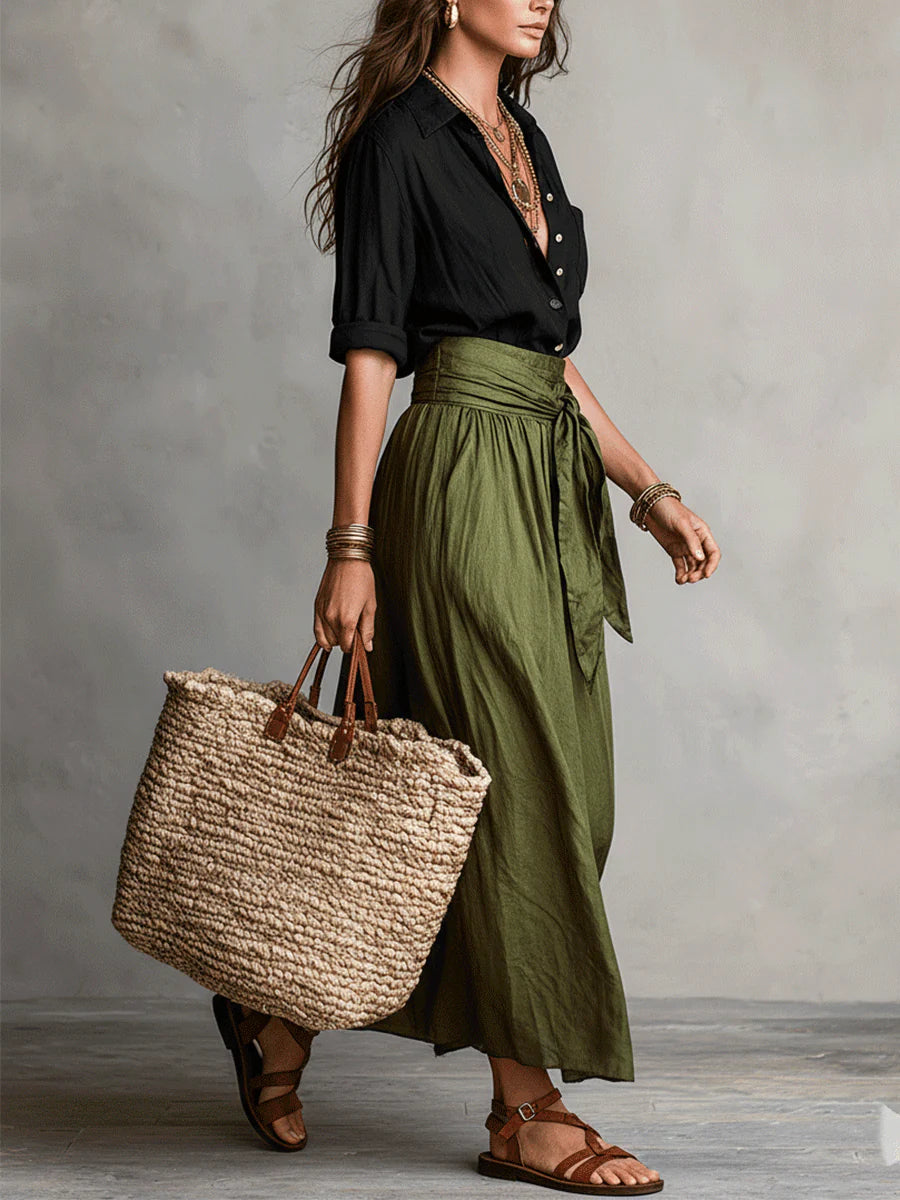 Hadleigh | The Button Shirt and Midi Skirt Two-Piece Set
