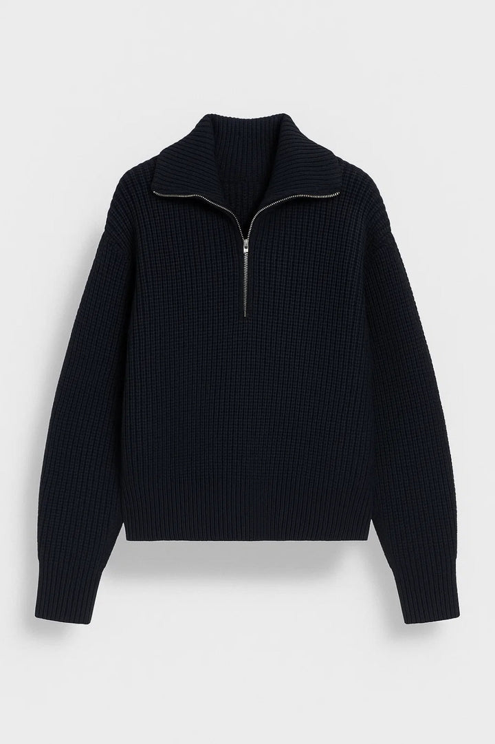 Ffion | Waffle-Knit Zip-Collar Sweater