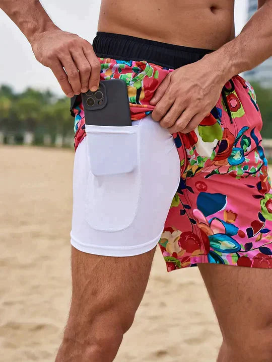 Quick-Dry Swim Shorts with Inner Compression for Men