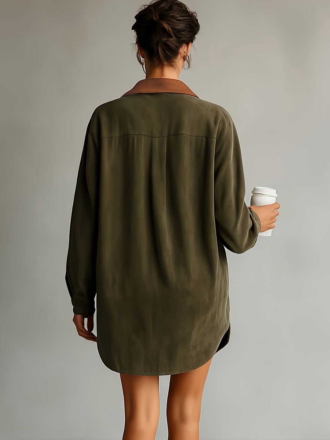 CHLOELAIN | SOLID COLOR COLLAR LONG SLEEVE MINI DRESS