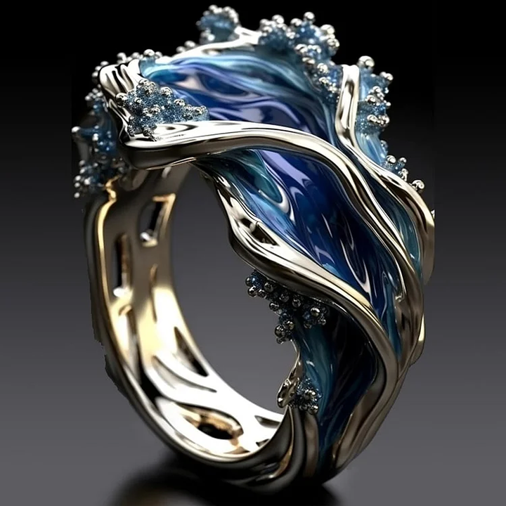 Golden Ocean Wave Ring