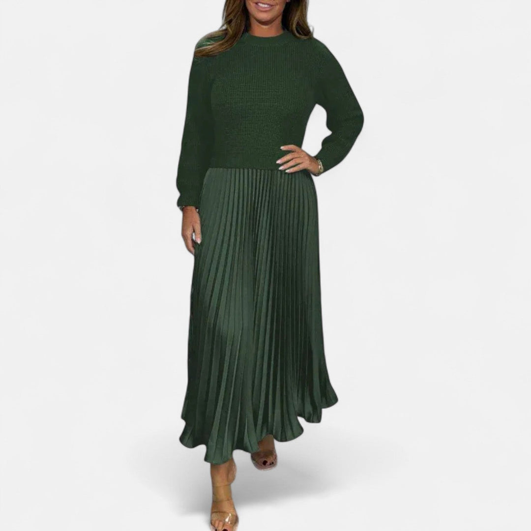 Knitted Maxi Dress with Pleated Skirt