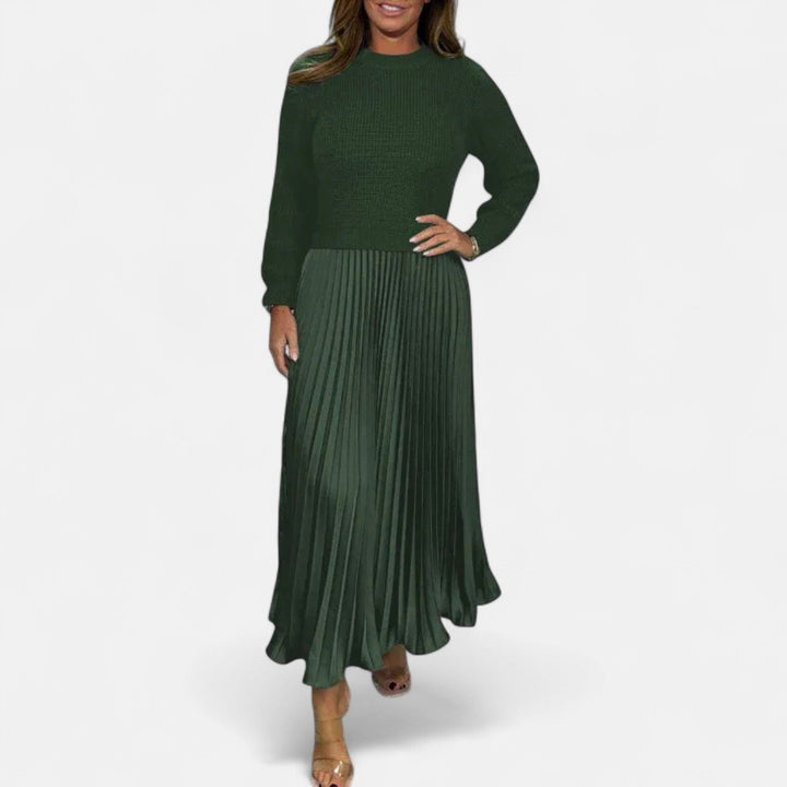 Knitted Maxi Dress with Pleated Skirt