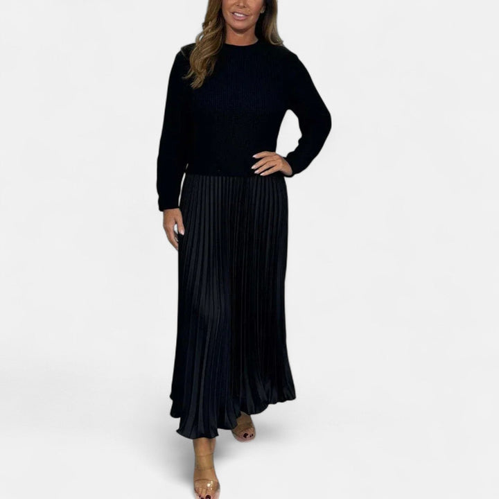 Knitted Maxi Dress with Pleated Skirt