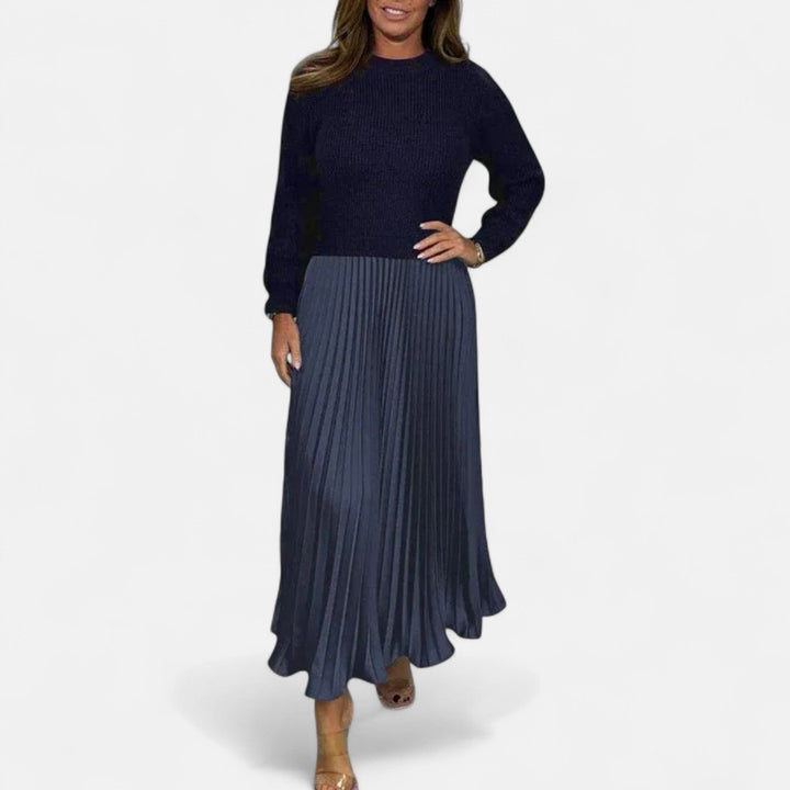 Knitted Maxi Dress with Pleated Skirt