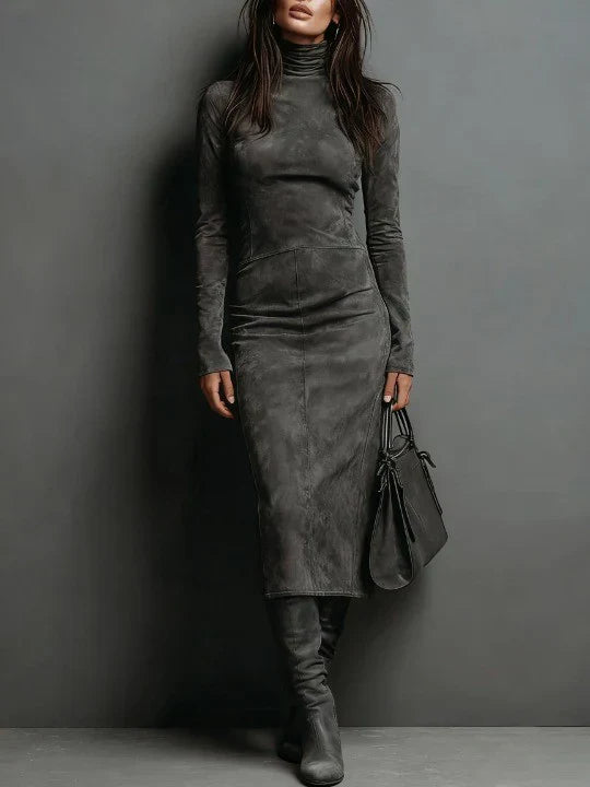 SELWYNNE | HIGH-NECK SUEDE MAXI DRESS