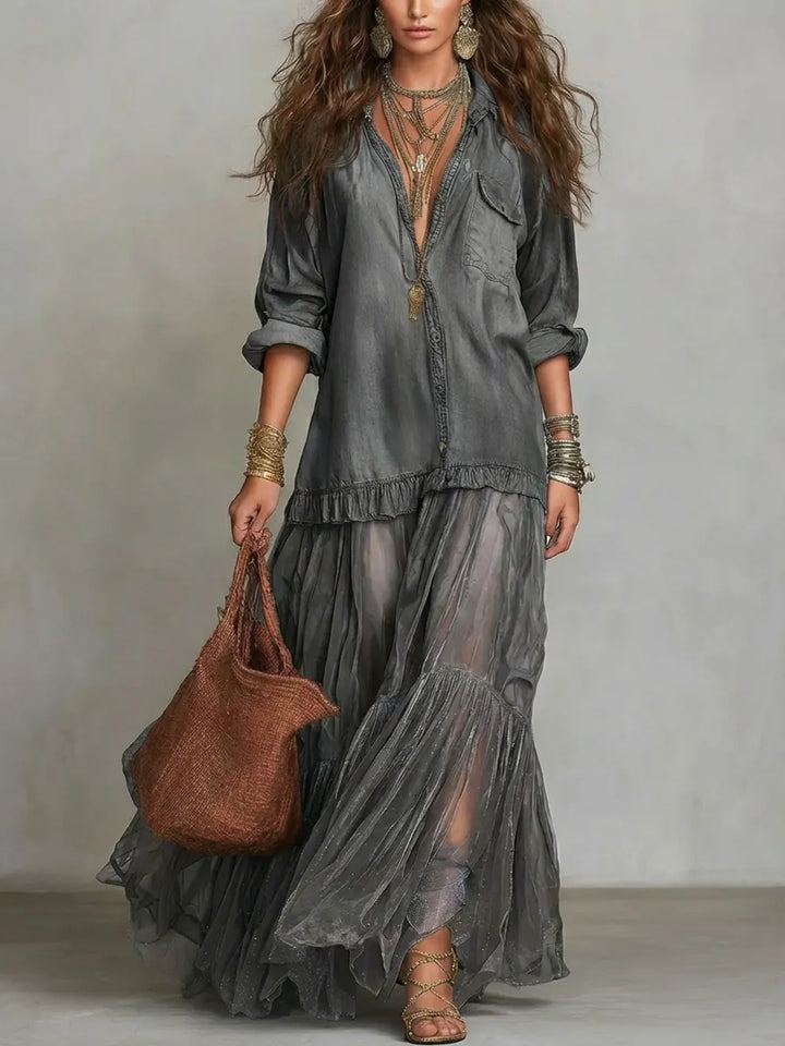 Emmeline | The Denim Patchwork Maxi Dress