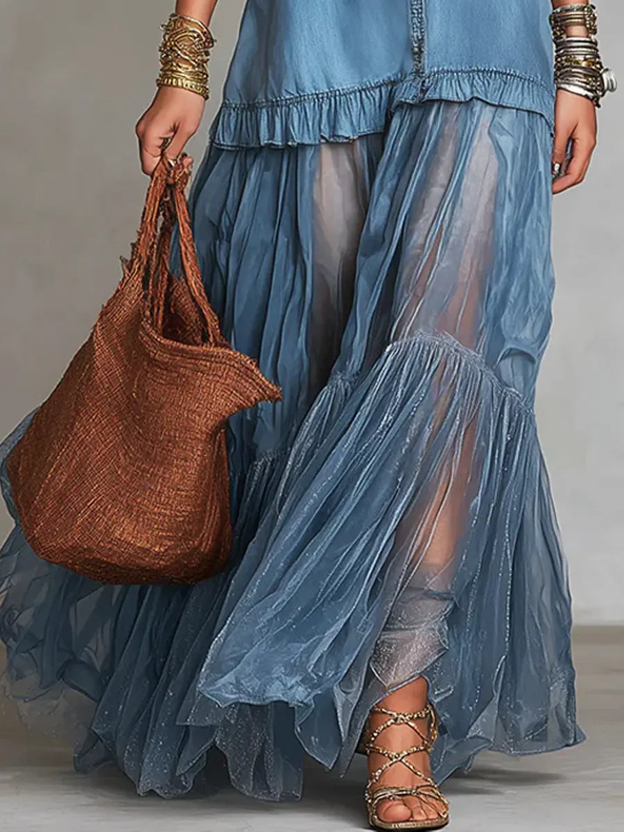 Emmeline | The Denim Patchwork Maxi Dress