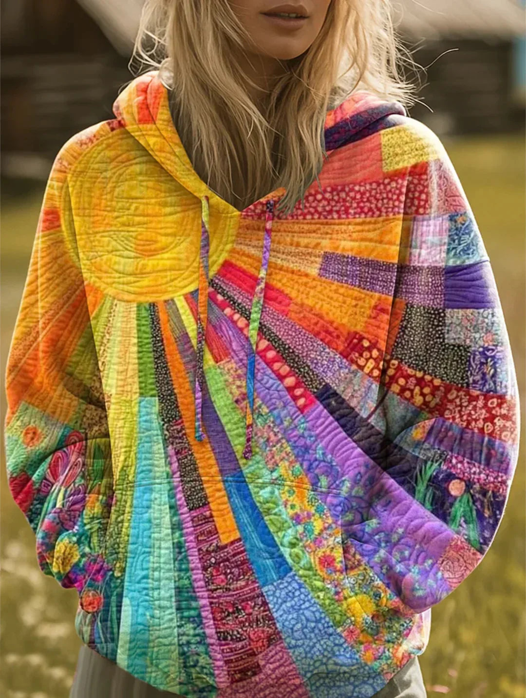 Laura  Bohemian Multicolor Patchwork Hoodie
