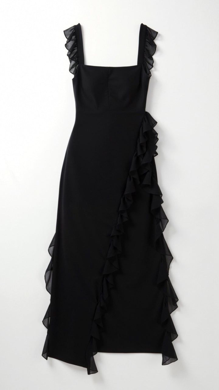SOLANDRA | PROM DRESS WITH RUFFLE AND SLIT MAXI